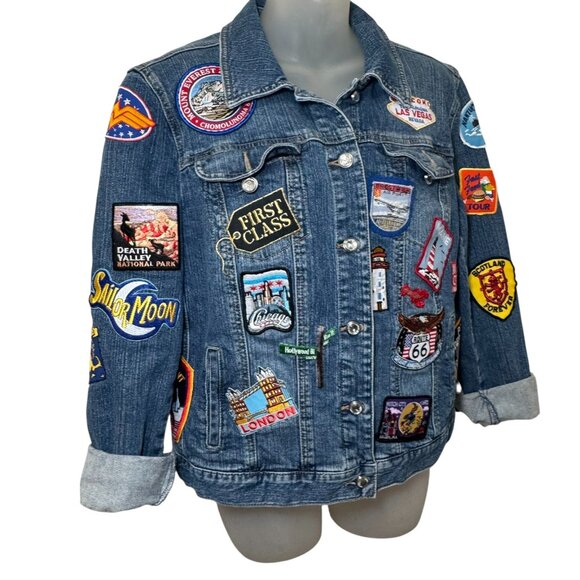 Denim Jacket Patches Route 66 Queen Band Travel USA Rock Boho Trucker Sz L - Picture 4 of 16